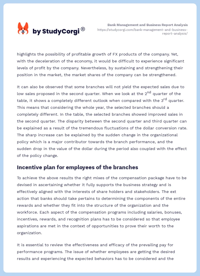 Bank Management and Business Report Analysis. Page 2