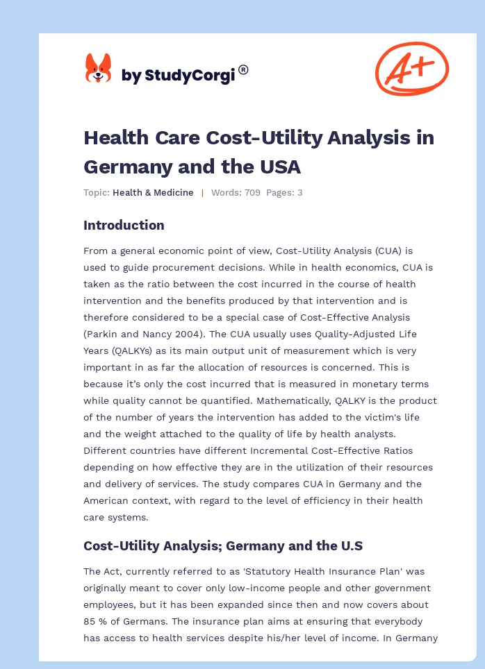 Health Care Cost-Utility Analysis in Germany and the USA. Page 1