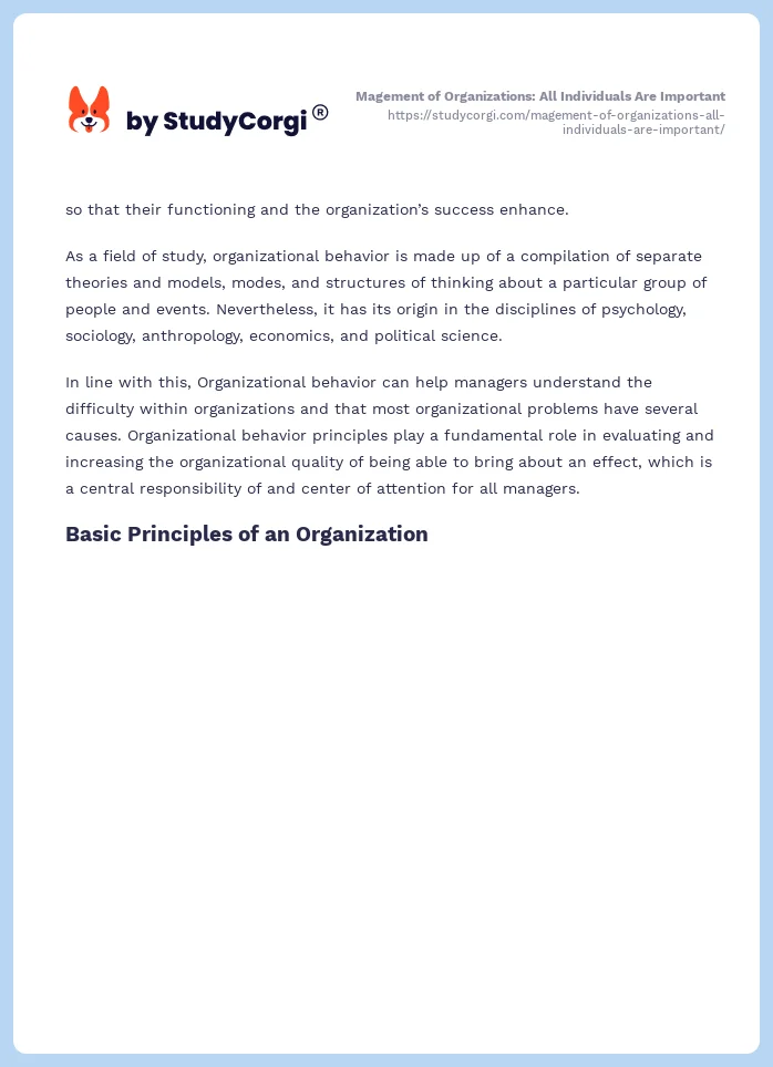 Magement of Organizations: All Individuals Are Important. Page 2
