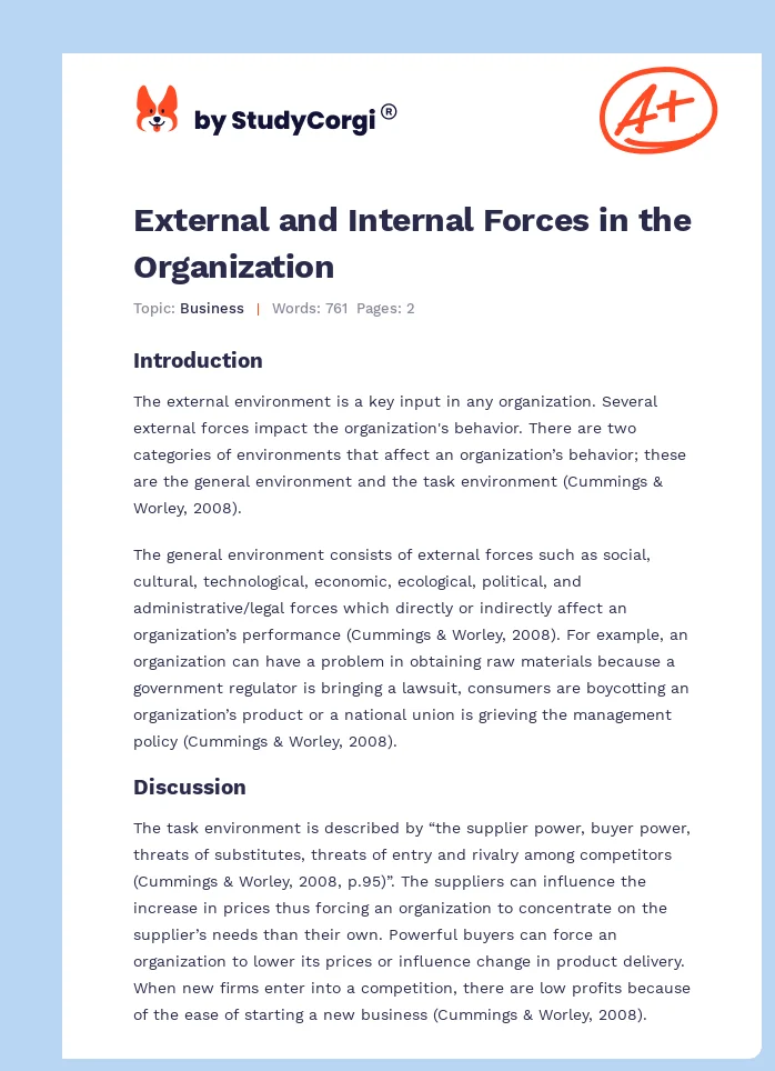 External and Internal Forces in the Organization. Page 1