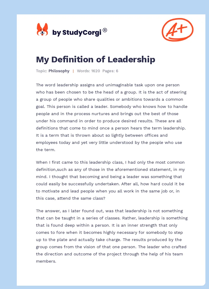 My Definition of Leadership. Page 1