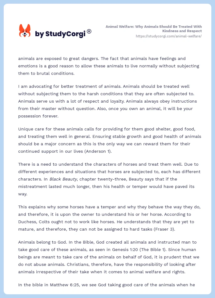 Animal Welfare: Why Animals Should Be Treated With Kindness and Respect. Page 2