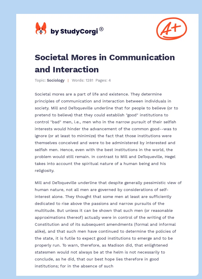 Societal Mores in Communication and Interaction. Page 1
