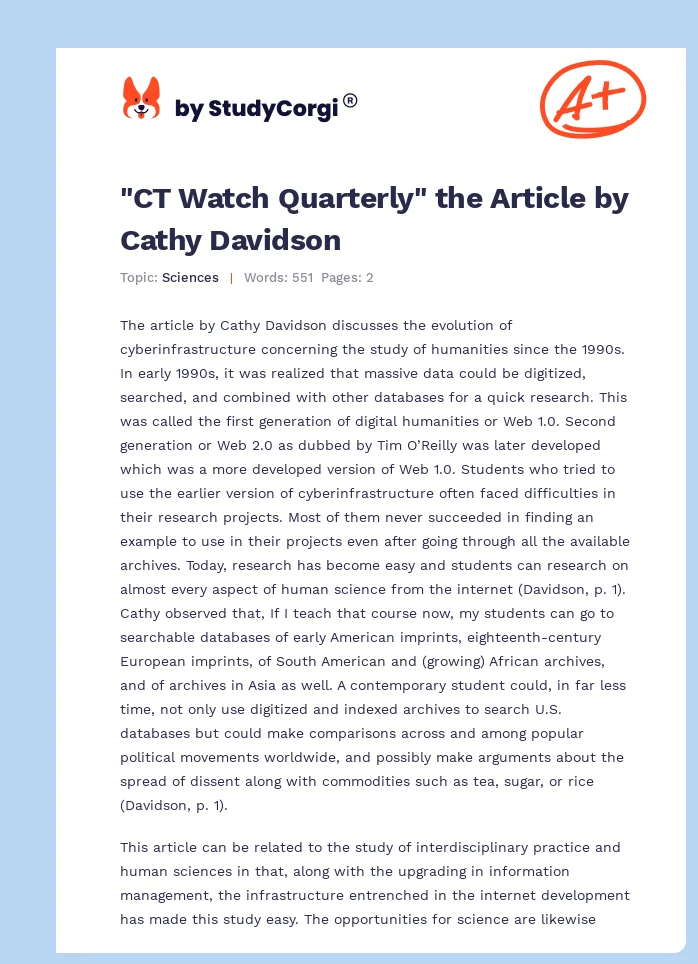 "CT Watch Quarterly" the Article by Cathy Davidson. Page 1