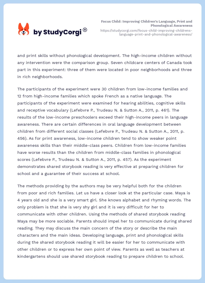 Focus Child: Improving Children’s Language, Print and Phonological Awareness. Page 2