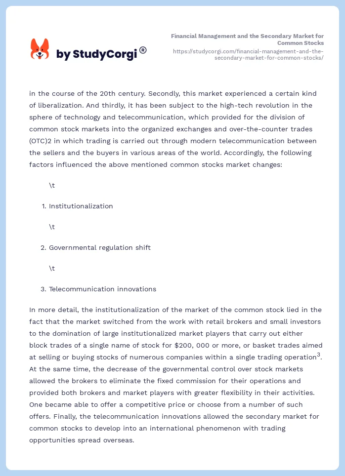Financial Management and the Secondary Market for Common Stocks. Page 2