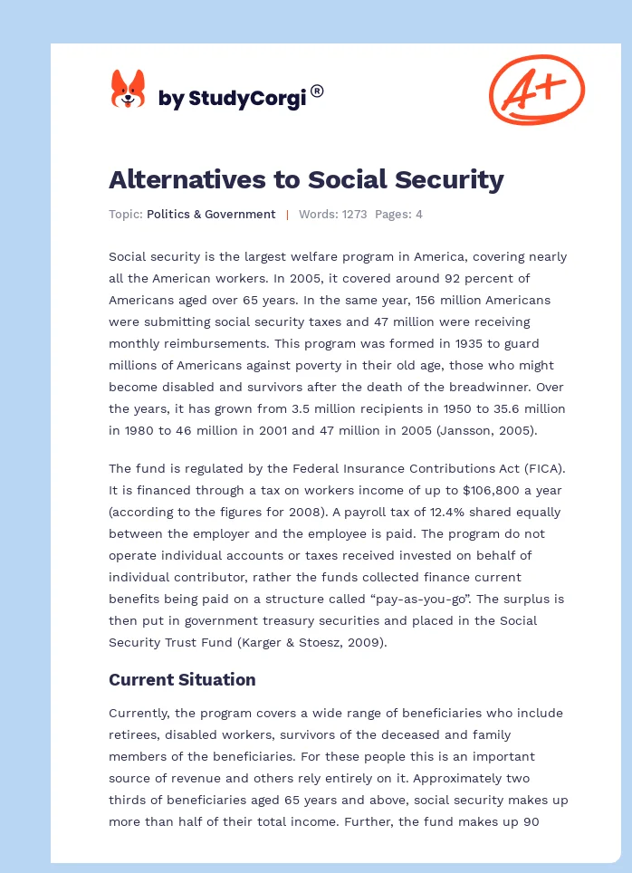 Alternatives to Social Security. Page 1