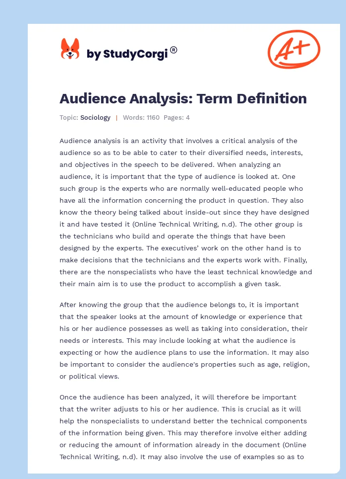 Audience Analysis: Term Definition. Page 1