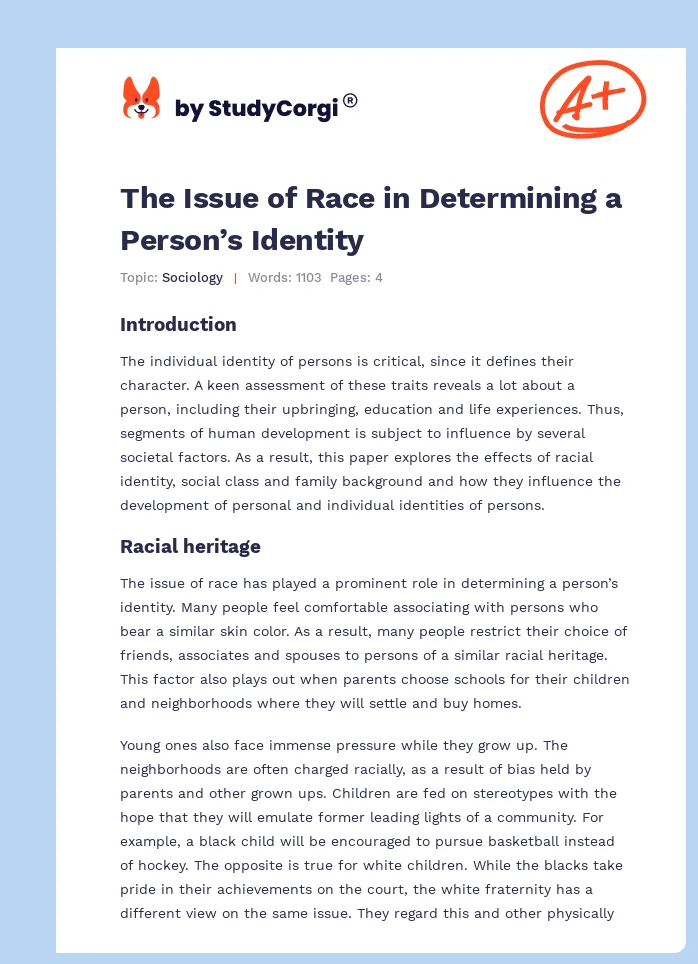 The Issue of Race in Determining a Person’s Identity. Page 1