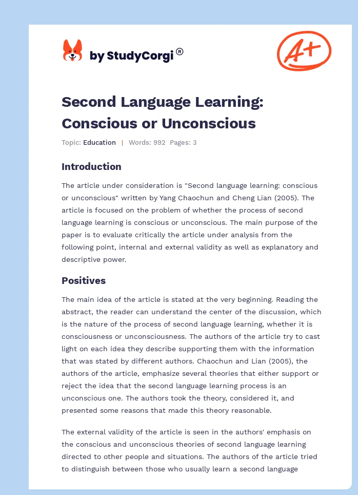 Second Language Learning: Conscious or Unconscious. Page 1