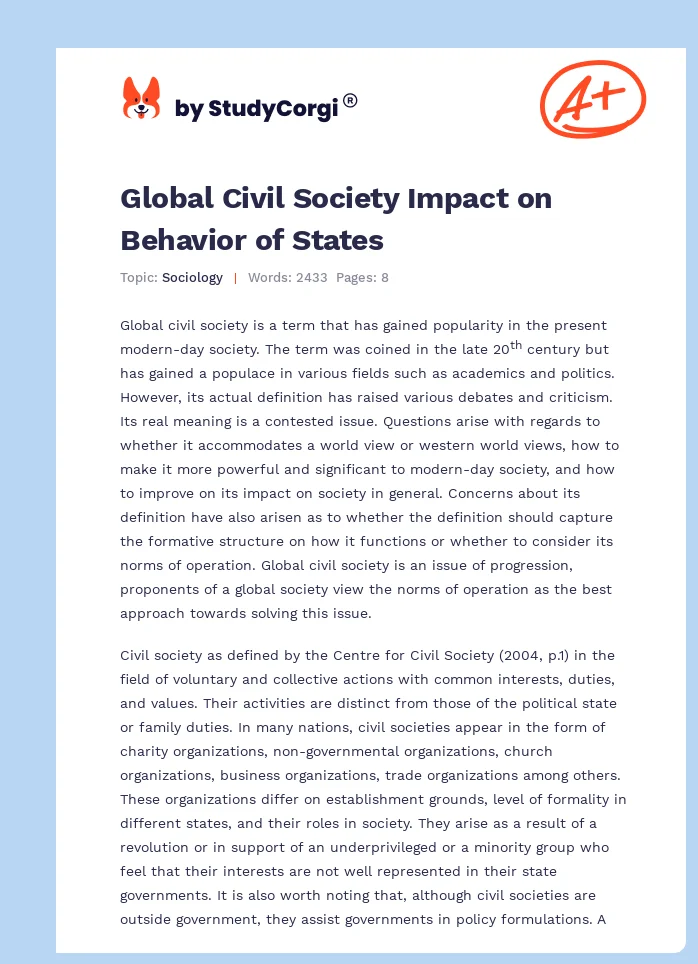 Global Civil Society Impact on Behavior of States. Page 1