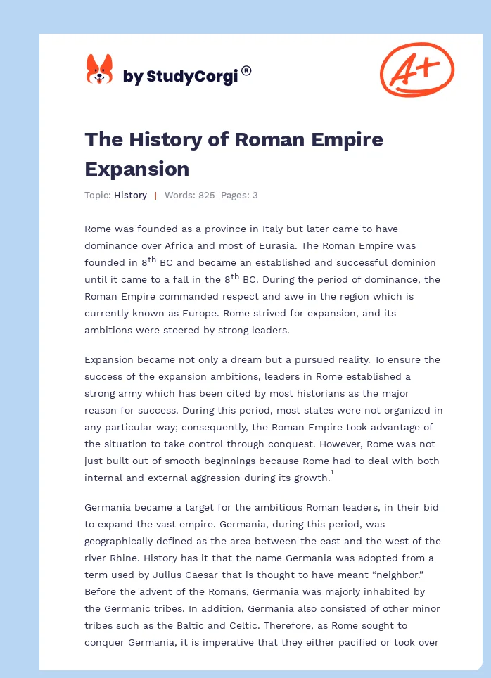 The History of Roman Empire Expansion. Page 1