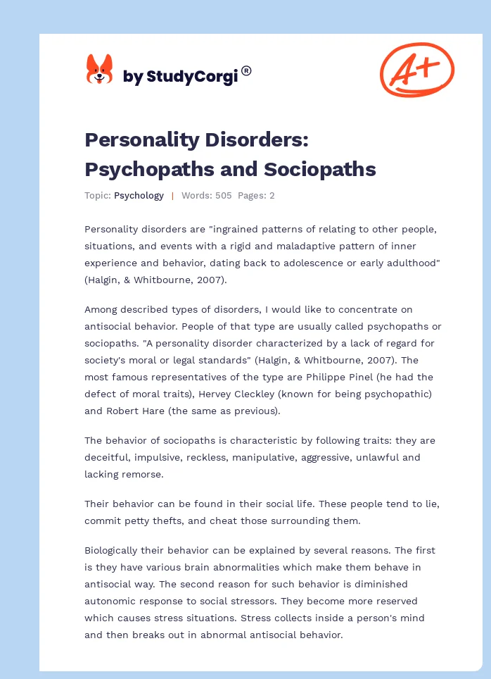 Personality Disorders: Psychopaths and Sociopaths. Page 1