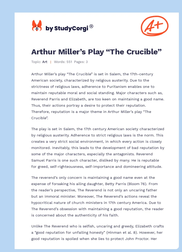 Arthur Miller’s Play “The Crucible”. Page 1