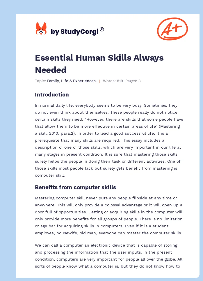 Essential Human Skills Always Needed. Page 1