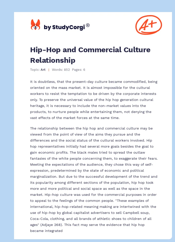Hip-Hop and Commercial Culture Relationship. Page 1