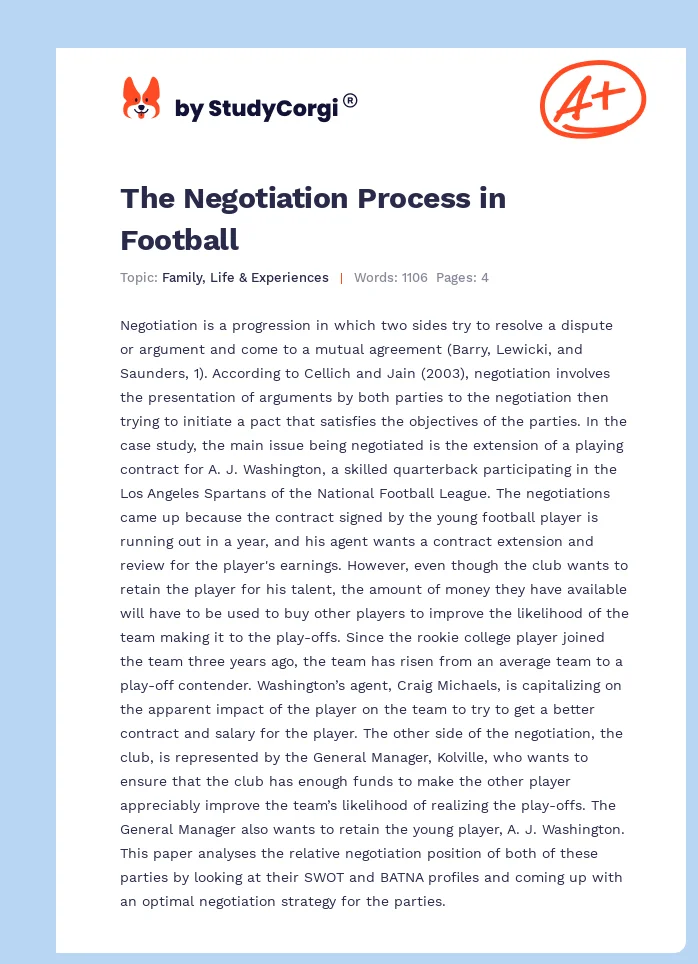 The Negotiation Process in Football. Page 1