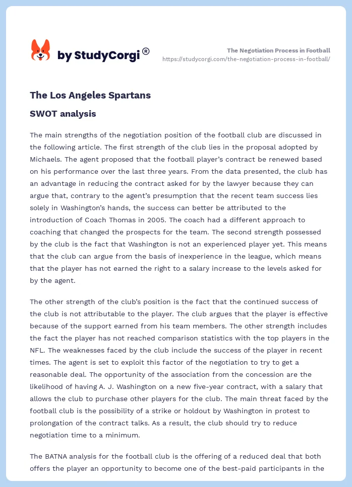 The Negotiation Process in Football. Page 2
