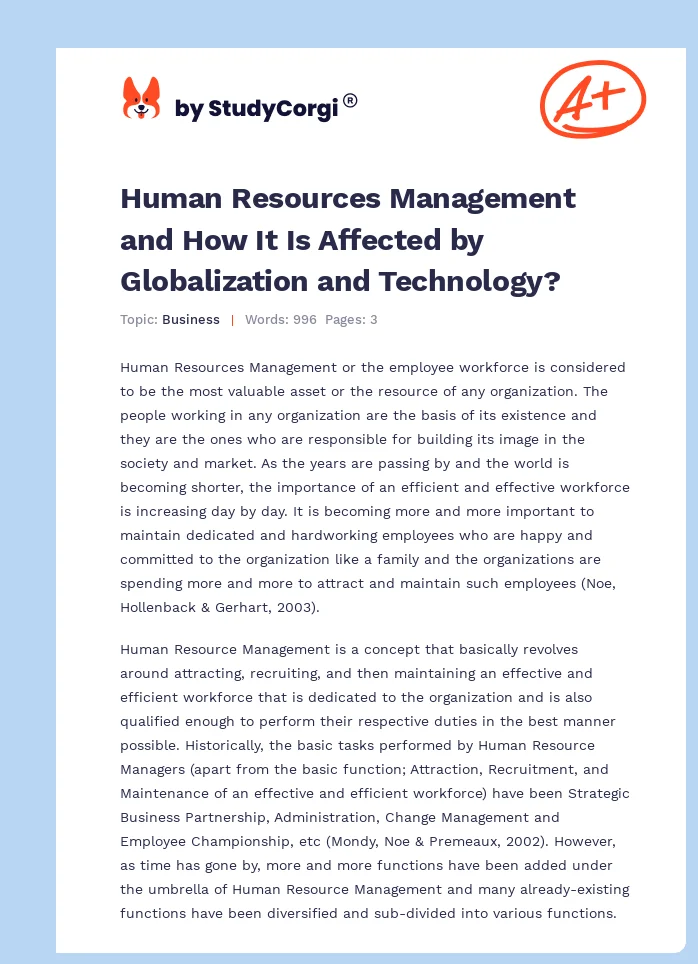 Human Resources Management and How It Is Affected by Globalization and Technology?. Page 1