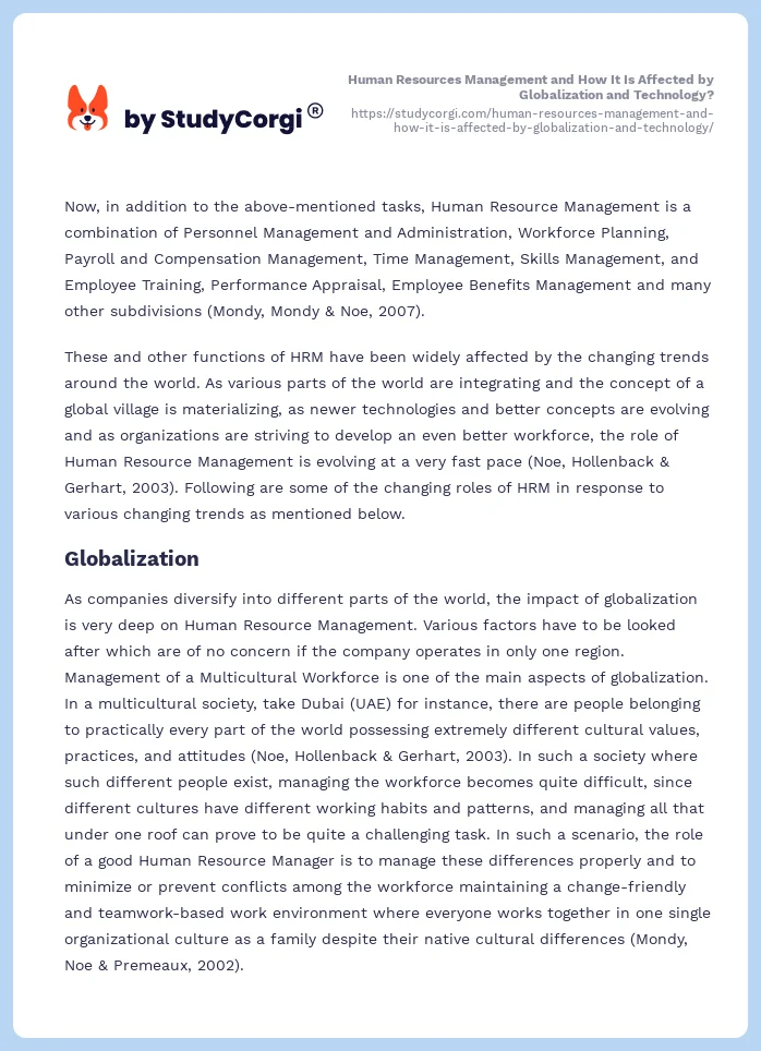 Human Resources Management and How It Is Affected by Globalization and Technology?. Page 2