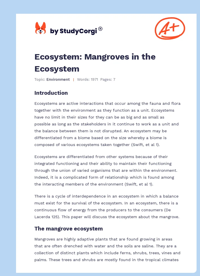 Ecosystem: Mangroves in the Ecosystem. Page 1