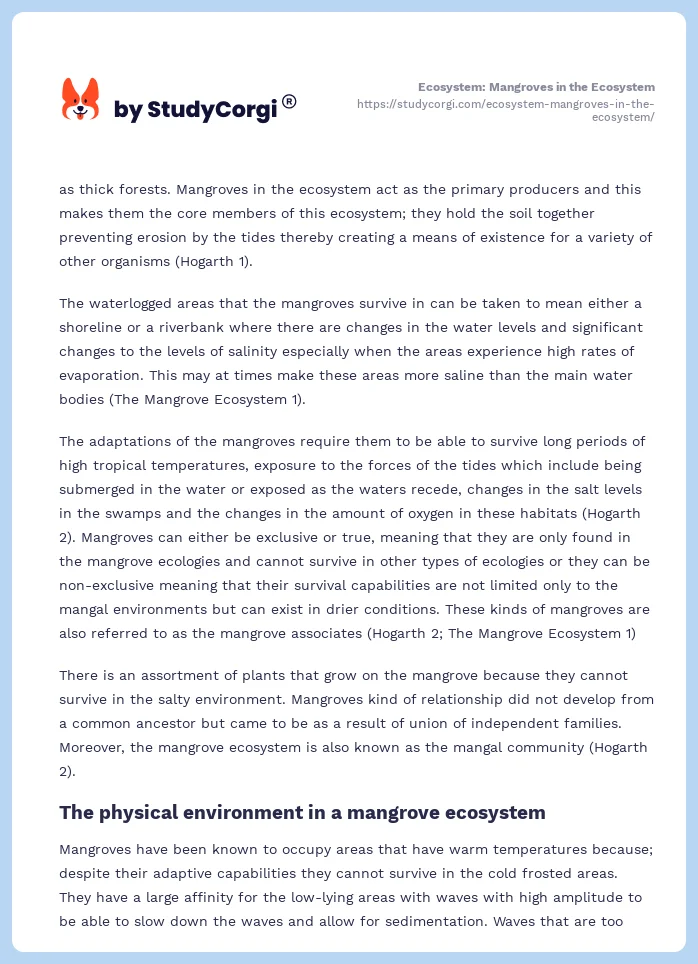 Ecosystem: Mangroves in the Ecosystem. Page 2