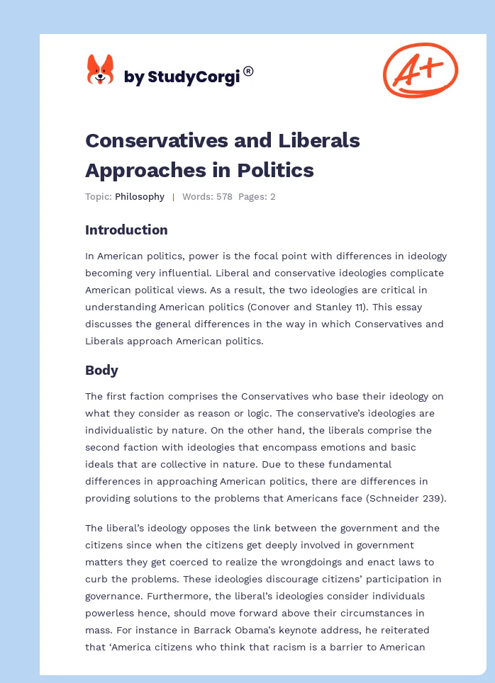 Conservatives and Liberals Approaches in Politics. Page 1