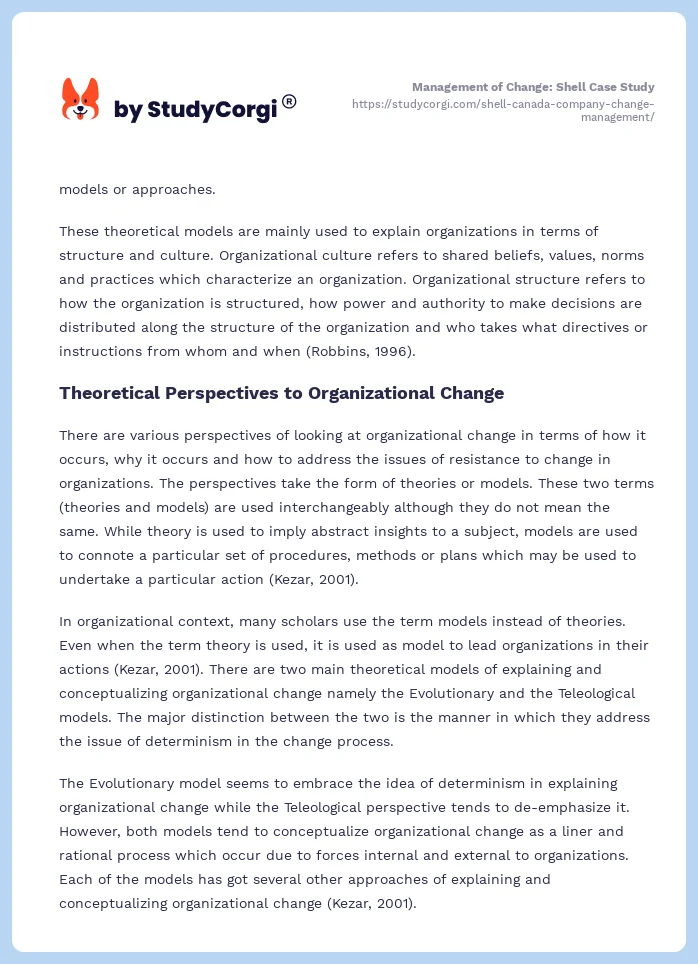Management of Change: Shell Case Study. Page 2