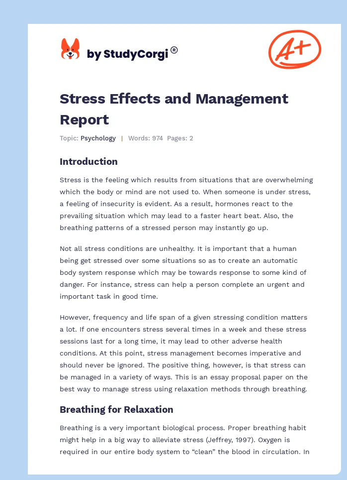 Stress Effects and Management Report. Page 1