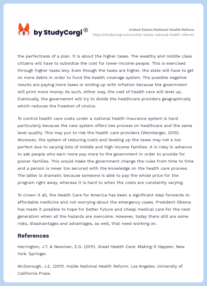 United States National Health Reform. Page 2