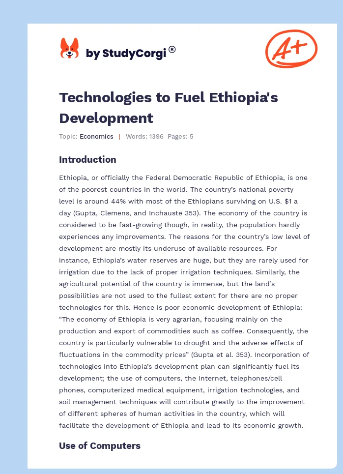 Technologies to Fuel Ethiopia's Development. Page 1