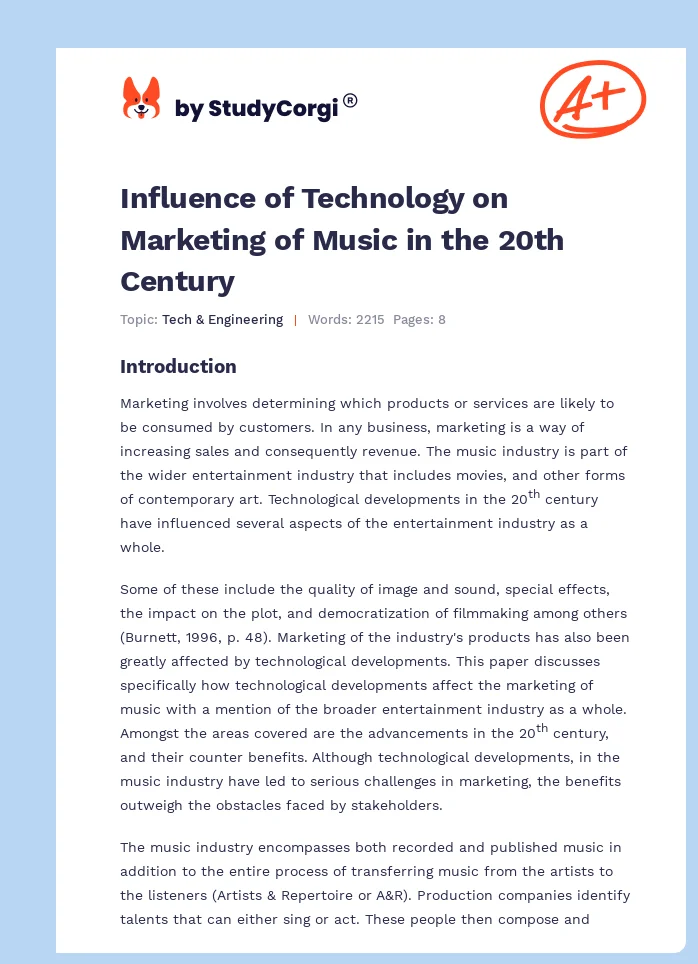 Influence of Technology on Marketing of Music in the 20th Century. Page 1