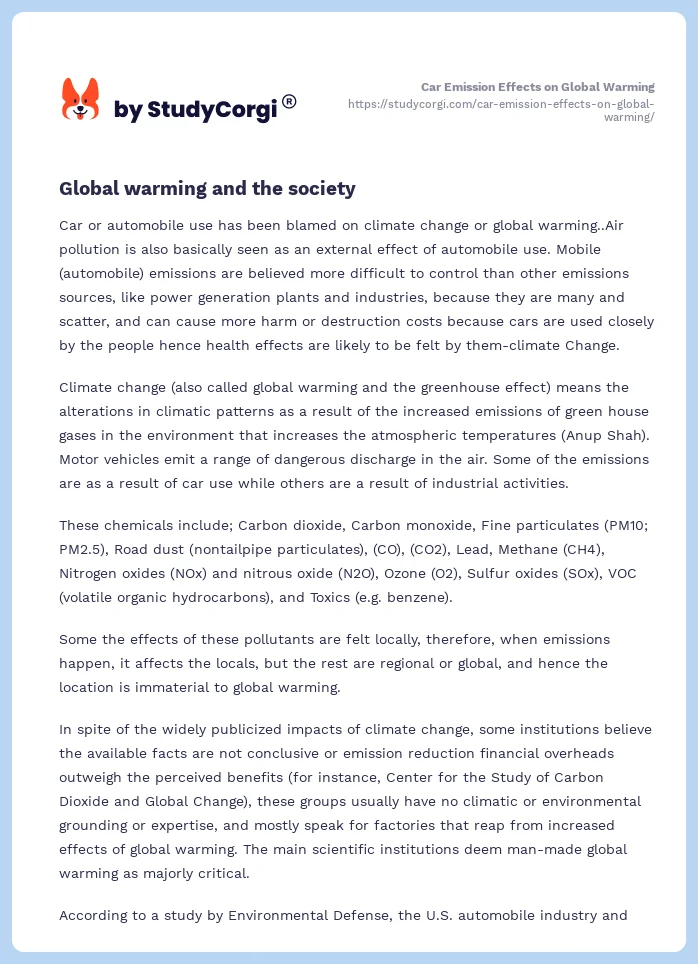 Car Emission Effects on Global Warming. Page 2