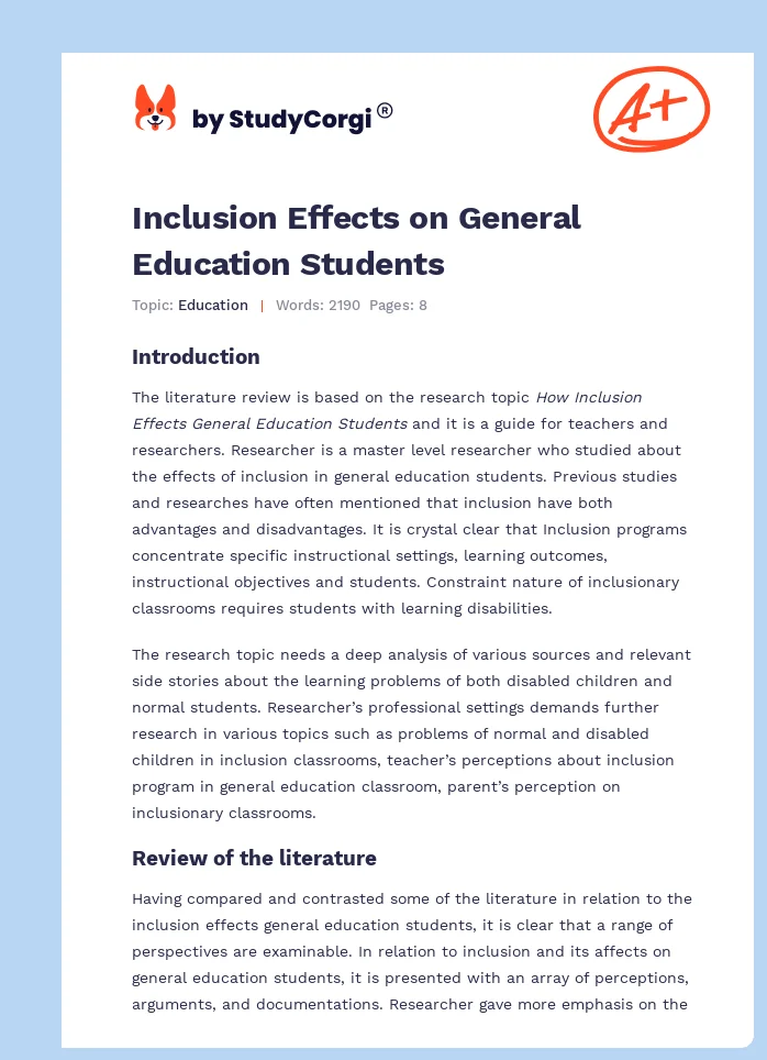 Inclusion Effects on General Education Students. Page 1