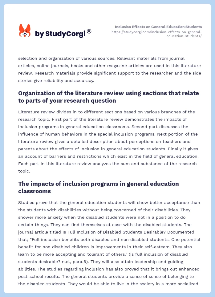 Inclusion Effects on General Education Students. Page 2