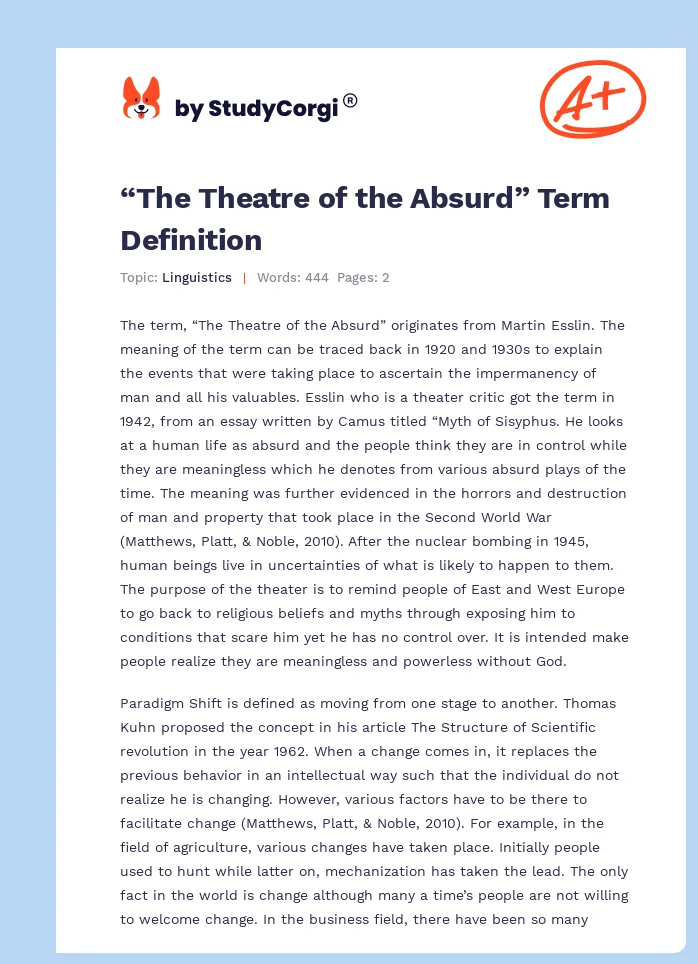 “The Theatre of the Absurd” Term Definition. Page 1