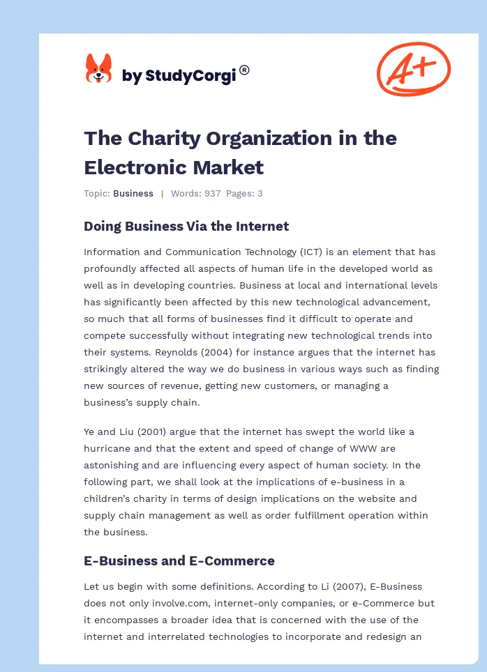 The Charity Organization in the Electronic Market. Page 1