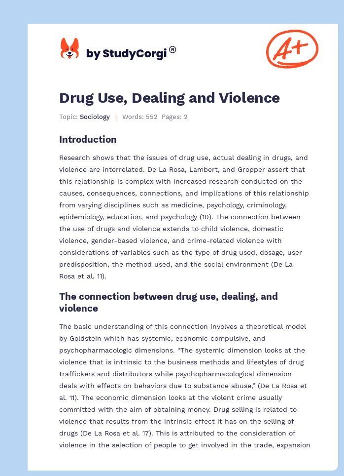 Drug Use, Dealing and Violence. Page 1