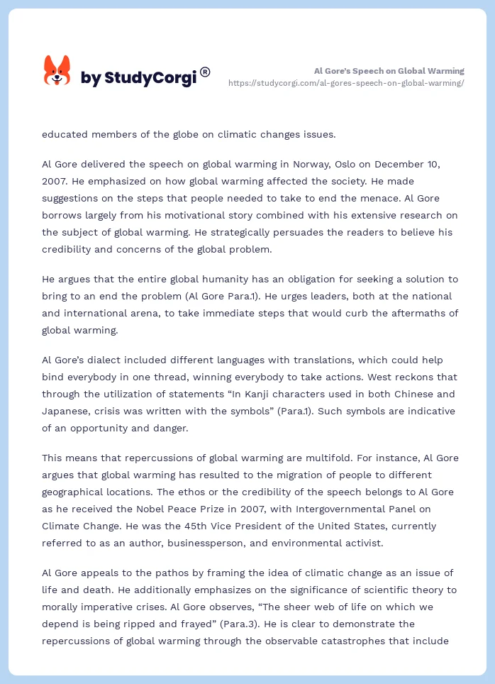 Al Gore’s Speech on Global Warming. Page 2