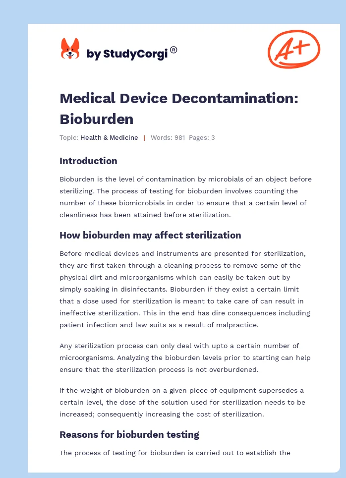 Medical Device Decontamination: Bioburden. Page 1