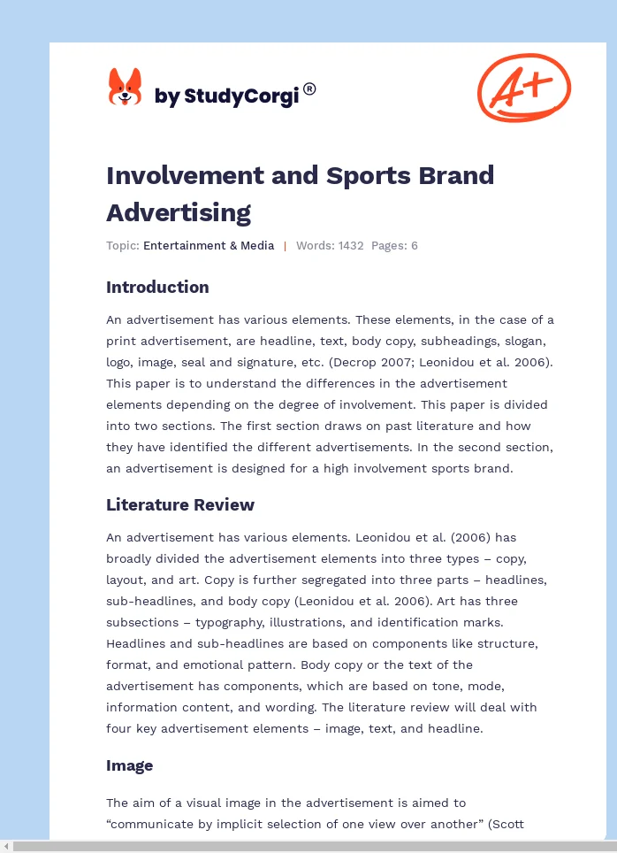 Involvement and Sports Brand Advertising. Page 1