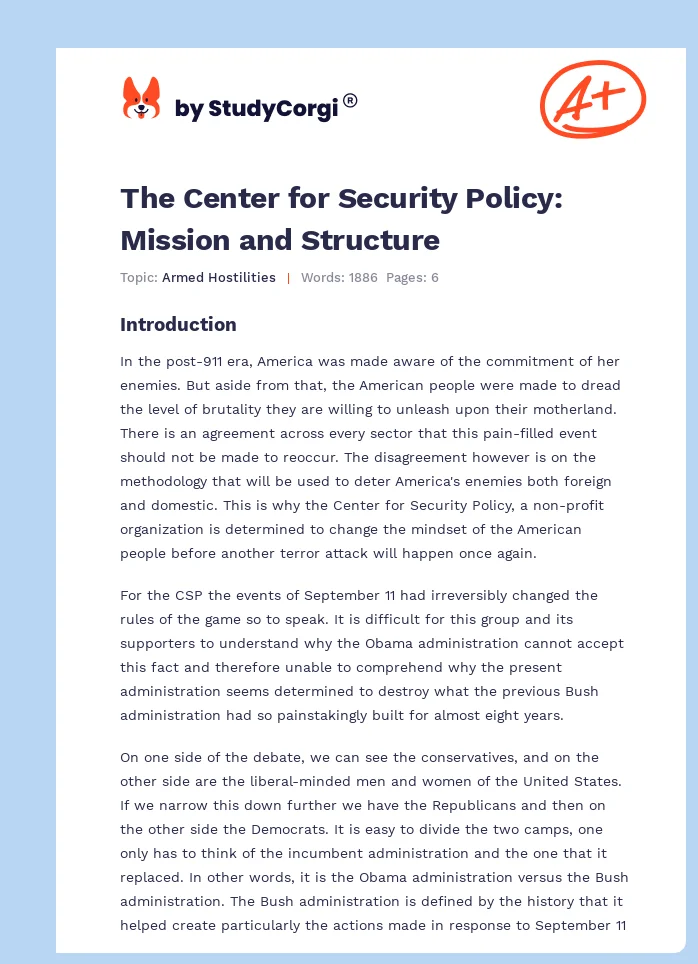 The Center for Security Policy: Mission and Structure. Page 1