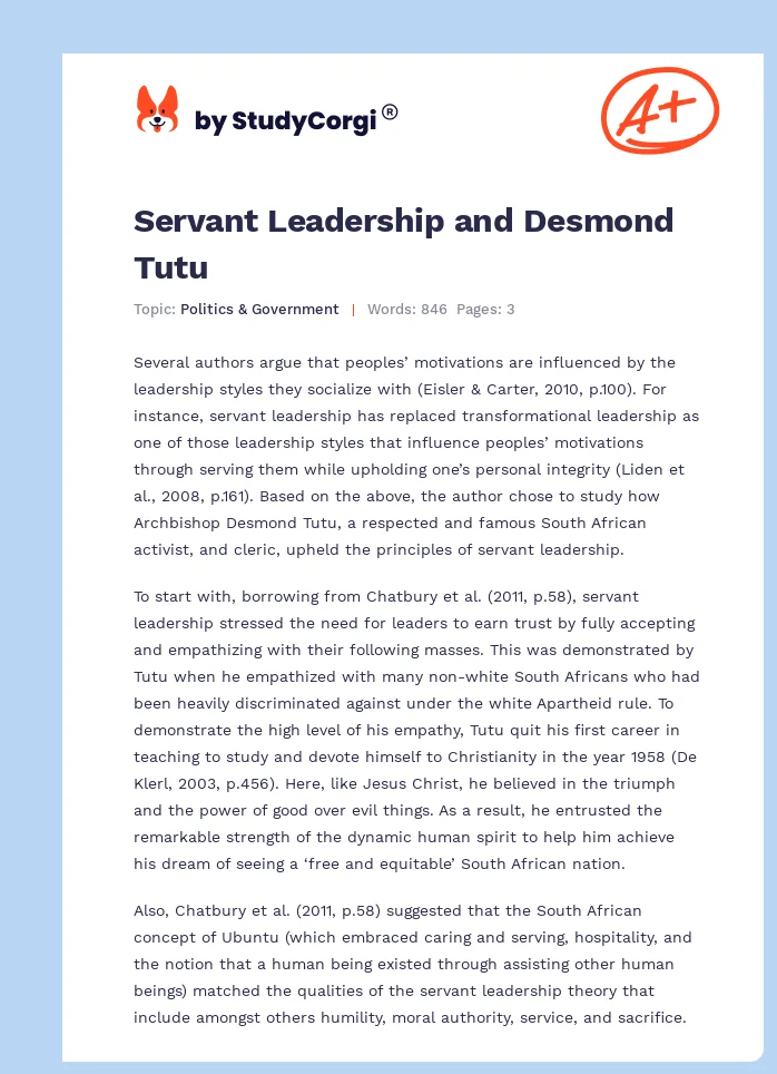Servant Leadership and Desmond Tutu. Page 1