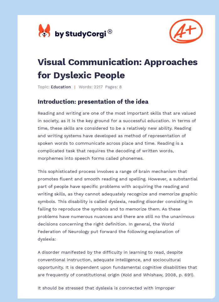 Visual Communication: Approaches for Dyslexic People. Page 1