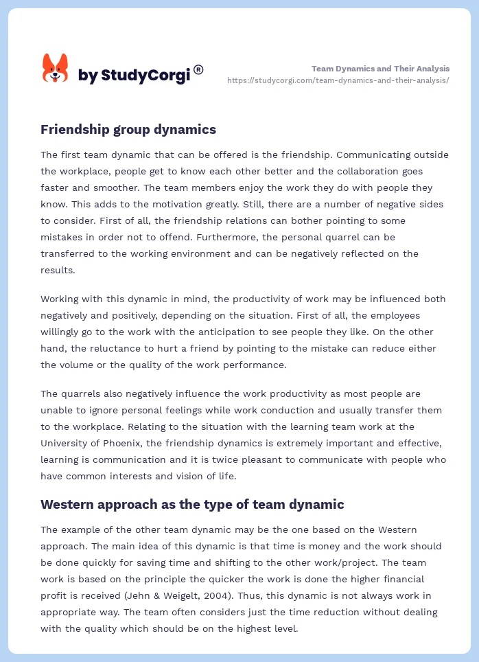 Team Dynamics and Their Analysis. Page 2