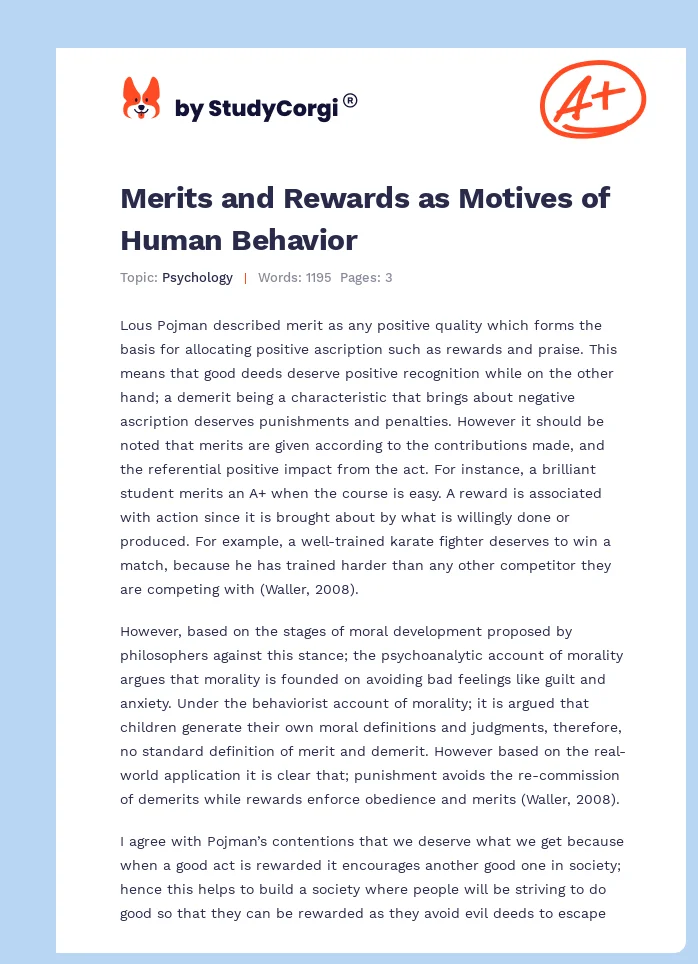 Merits and Rewards as Motives of Human Behavior. Page 1