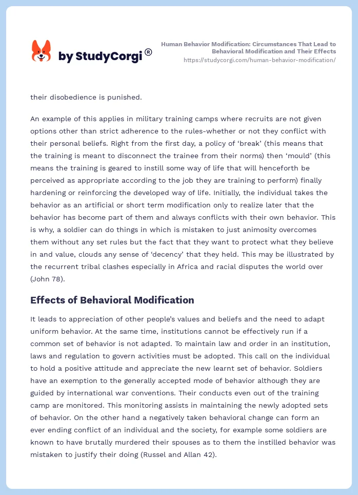 Human Behavior Modification: Circumstances That Lead to Behavioral Modification and Their Effects. Page 2
