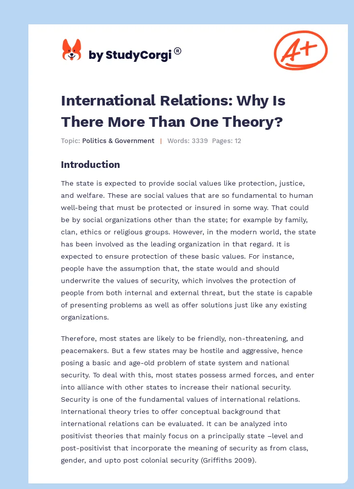 International Relations: Why Is There More Than One Theory?. Page 1
