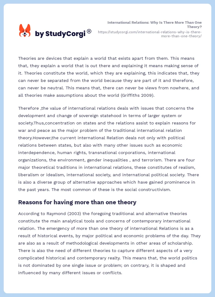 International Relations: Why Is There More Than One Theory?. Page 2
