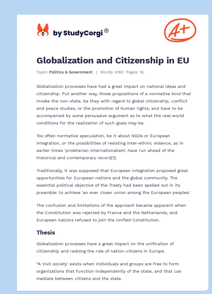 Globalization and Citizenship in EU. Page 1